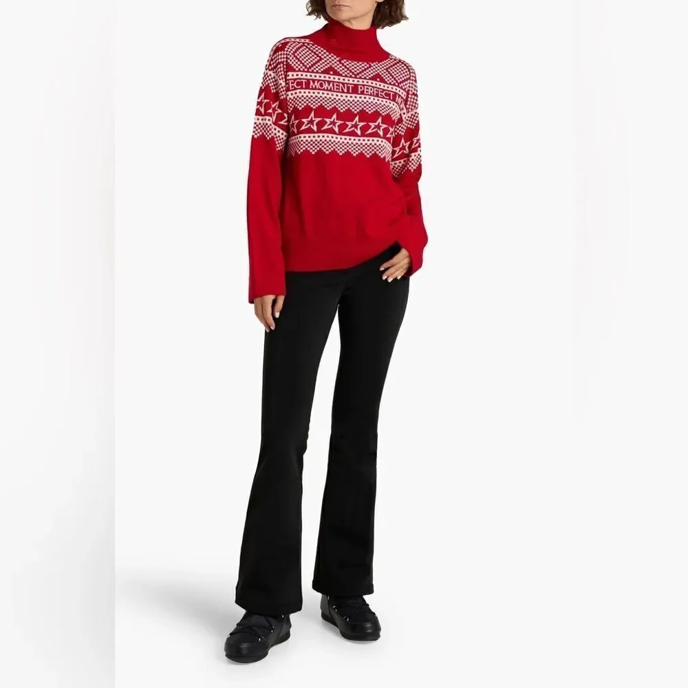 Perfect Moment Intarsia-knit sweater Merino Wool NWT Size Small Red